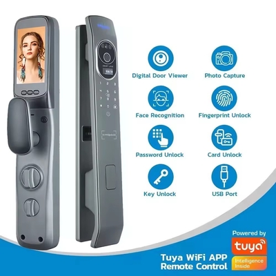 Glomarket Tuya Khóa cửa thông minh 3d nhận dạng khuôn mặt Khóa thông minh tự động với camera Khóa cửa an ninh sinh trắc thông minh