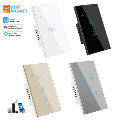 Sản phẩm thiết kế mới của Glomarket Tuya Smart Wifi Wall Switch Us Standard Glass Touch Panel Light Switch Support App điều khiển từ xa