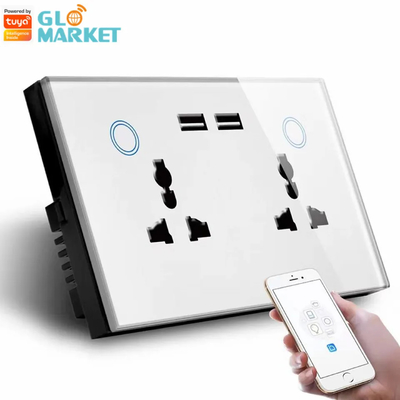 Tuya Smart Home WiFi Switch Wall Ổ cắm đôi Giám sát hiện tại Ổ cắm sạc USB