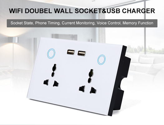 Tuya Smart Home WiFi Switch Wall Ổ cắm đôi Giám sát hiện tại Ổ cắm sạc USB
