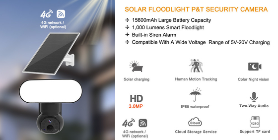 Đèn pha thông minh Camera Wifi 4G An ninh năng lượng mặt trời 3MP Theo dõi chuyển động Camera âm thanh hai chiều