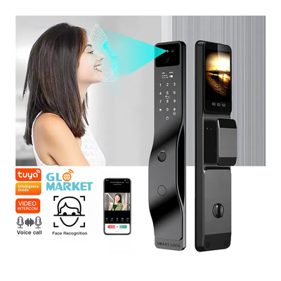 bán nóng khóa cửa thông minh màu đen với nhận dạng khuôn mặt và điện thoại nội bộ hoạt động