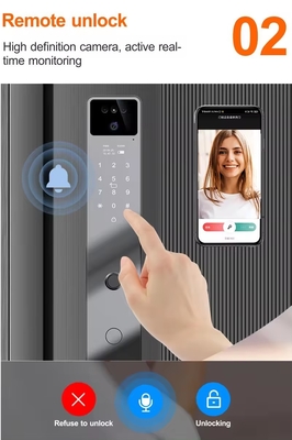 bán nóng khóa cửa thông minh màu đen với nhận dạng khuôn mặt và điện thoại nội bộ hoạt động