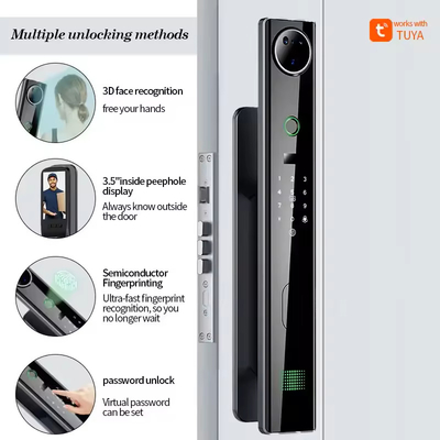 Glomarket Tuya Thông minh Nhận dạng khuôn mặt 3D Khóa tự động Mắt mèo Hình ảnh sinh trắc dấu vân tay Số mật khẩu Khóa cửa