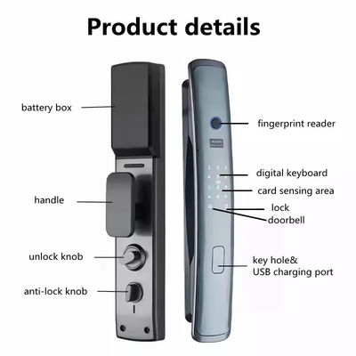 Glomarket Smart Tuya Wifi Khóa cửa Tự động báo động Dấu vân tay APP thông minh Chìa khóa mật khẩu kỹ thuật số An ninh khóa tự động