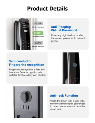 Glomarket Tự động hoàn toàn Tuya Wifi Khóa cửa thông minh Kiểm soát điện thoại di động Ngón tay Nhập mật khẩu kỹ thuật số Khóa thông minh Với máy ảnh