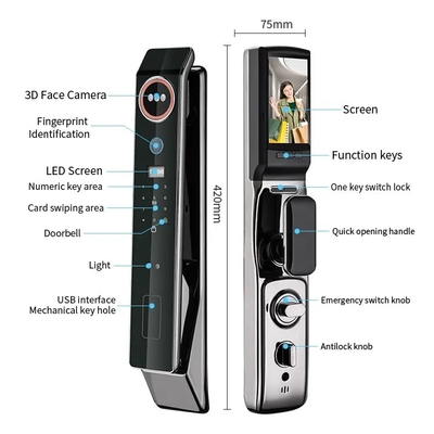 Glomarket Giá nhà máy Ứng dụng Wifi Khóa cửa thông minh Với nhận dạng khuôn mặt Dấu vân tay sinh trắc Cerradura Hỗ trợ chức năng điện thoại liên lạc