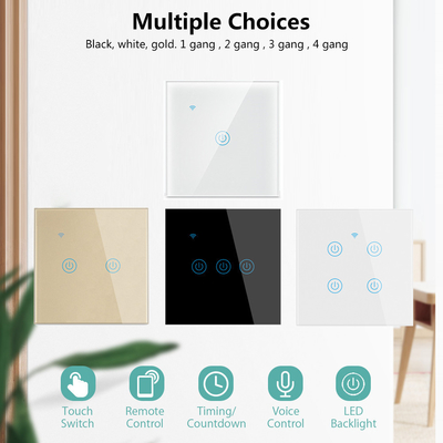 Glomarket EU 1/2/3/4 Gang Tuya Smart Switch Light Alexa Voice Control Touch Glass Wall Wireless Wifi Switch Điện