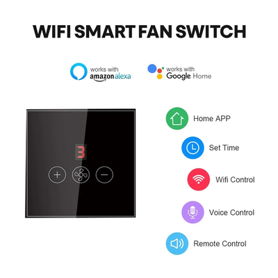 Glomarket Tuya Chuyển đổi quạt trần Wifi thông minh Eu Tiêu chuẩn kính cảm ứng tường Ứng dụng điều khiển từ xa Chuyển đổi tốc độ quạt điện