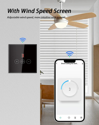 Glomarket Tuya Chuyển đổi quạt trần Wifi thông minh Eu Tiêu chuẩn kính cảm ứng tường Ứng dụng điều khiển từ xa Chuyển đổi tốc độ quạt điện