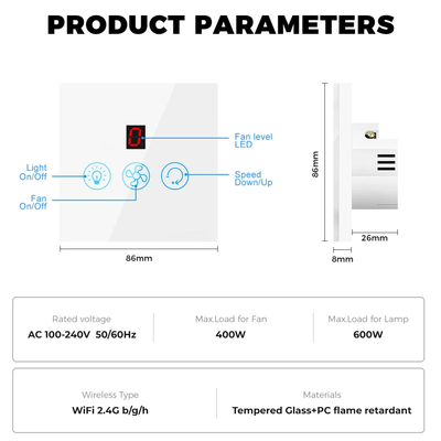 Glomarket Tuya Wifi Fan Light Switch Touch 3 In 1 Switch 5 Speed Adjustment Ceiling Fan Switch Cho Alexa Google Home