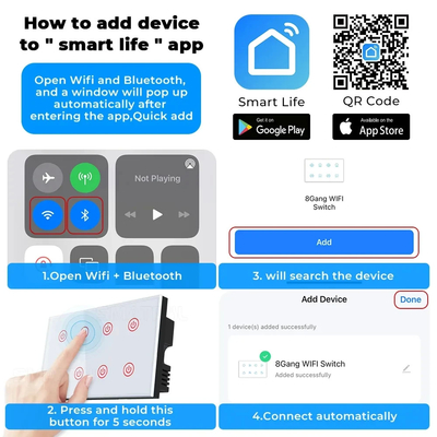 Glomarket Smart Home 8 Gang Wall Switch US Tiêu chuẩn Tuya Voice APP điều khiển từ xa không dây Wall Touch Light Switch