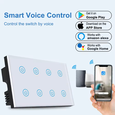 Glomarket Smart Home 8 Gang Wall Switch US Tiêu chuẩn Tuya Voice APP điều khiển từ xa không dây Wall Touch Light Switch