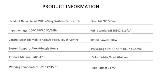 Glomarket Tuya Smart Wall Touch Switch Glass Panel Đèn điện Và Fan Switch Smart Life Alexa Voice Control