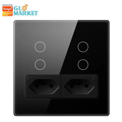 Glomarket Smart Wifi Brazil Tiêu chuẩn Smart Home Tuya Smart 4 Gang Switch And Socket Wifi Smart Wall Socket Làm việc với Alexa