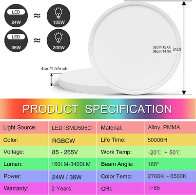 Đèn trần thông minh 24w Tuya Điều khiển từ xa đầy màu sắc Rgb Led Âm nhạc hiện đại